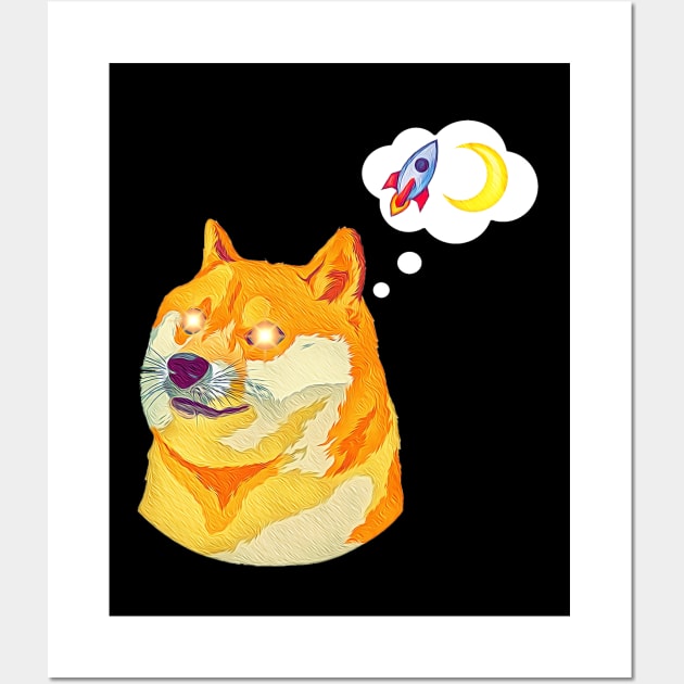 Laser Eyes Doge Shiba Inu To The Moon Wall Art by DogeArmy